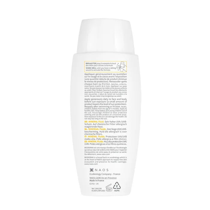 Bioderma PHOTODERM MINERAL - Fluide Solaire Sans Parfum SPF50+ - Visage et Corps - Peaux Allergiques aux Filtres Chimiques, 75g