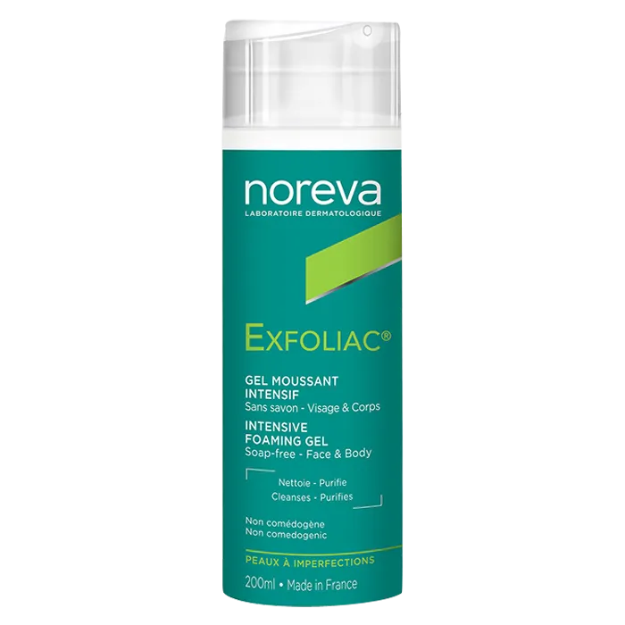 Noreva EXFOLIAC - Gel Moussant Intensif Sans Savon - Visage et Corps - Peaux à Imperfections, 200ml