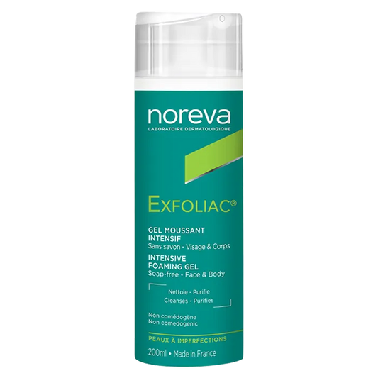 Noreva EXFOLIAC - Gel Moussant Intensif Sans Savon - Visage et Corps - Peaux à Imperfections, 200ml