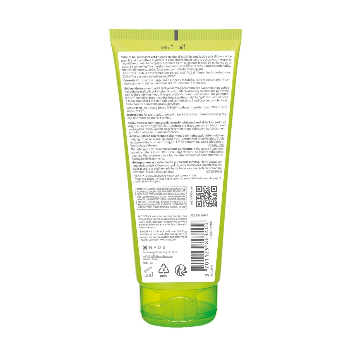 Bioderma SEBIUM - Gel Moussant Actif - Peaux Grasses à Tendance Acnéique, 200ml