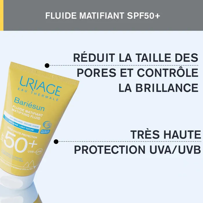 Uriage BARIÉSUN - Fluide Solaire Matifiant SPF50+ - Visage - Peaux Mixtes à Grasses, 40ml