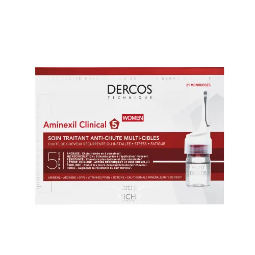 Dercos AMINEXIL CLINICAL 5 - Traitement Anti Chute Cheveux Femme, 21 x 6ml